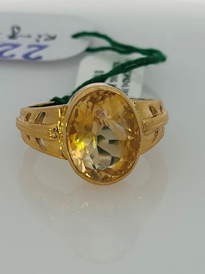 22K Yellow Gold Topaz Solitaire Ring with 5.70 Carat Gemstone