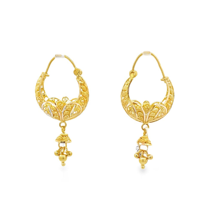 22K Yellow Gold Huggie Hoop Dangle Earrings
