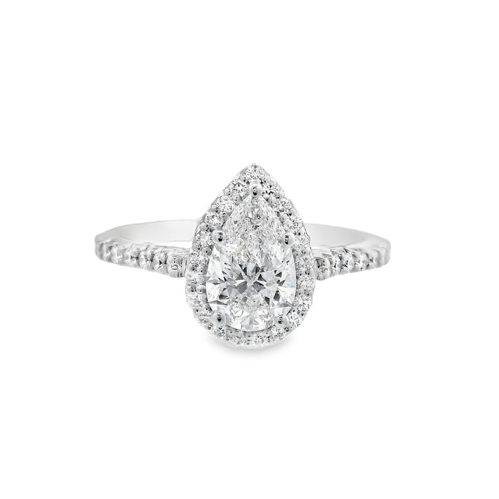 Platinum Pear Diamond 1.02Ct Halo Engagement Ring