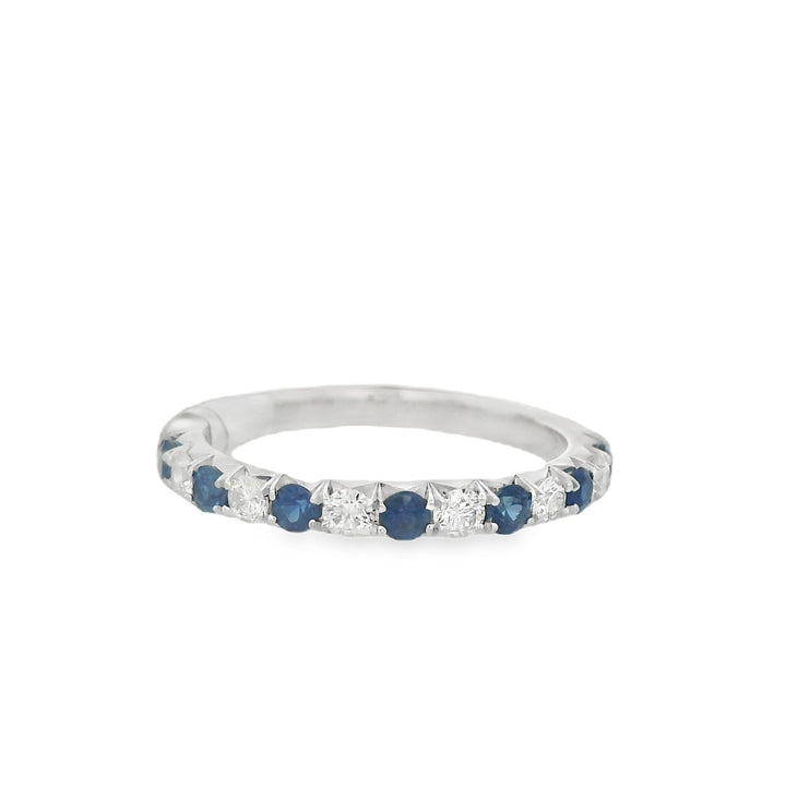 14K White Gold Sapphire Diamond Half Anniversary Band