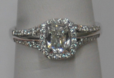 18K White Gold 0.64Ct Cushion Diamond Halo Ring