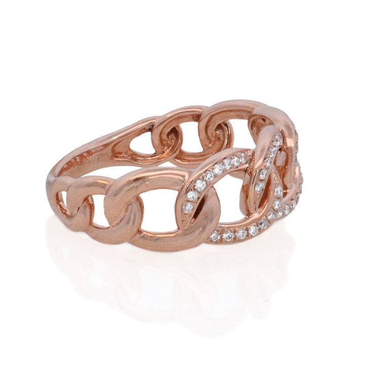 14K Rose Gold 0.18ct Diamond Chain Link Fashion Ring