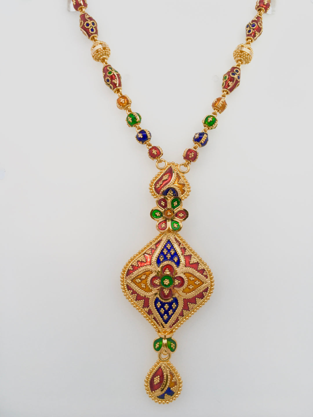22K Yellow Gold Multi-Color Gemstone Necklace, 20