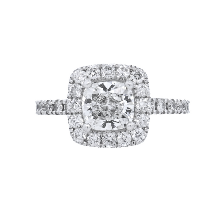 14K White Cushion Diamond 1.25Ct Halo Engagement Ring