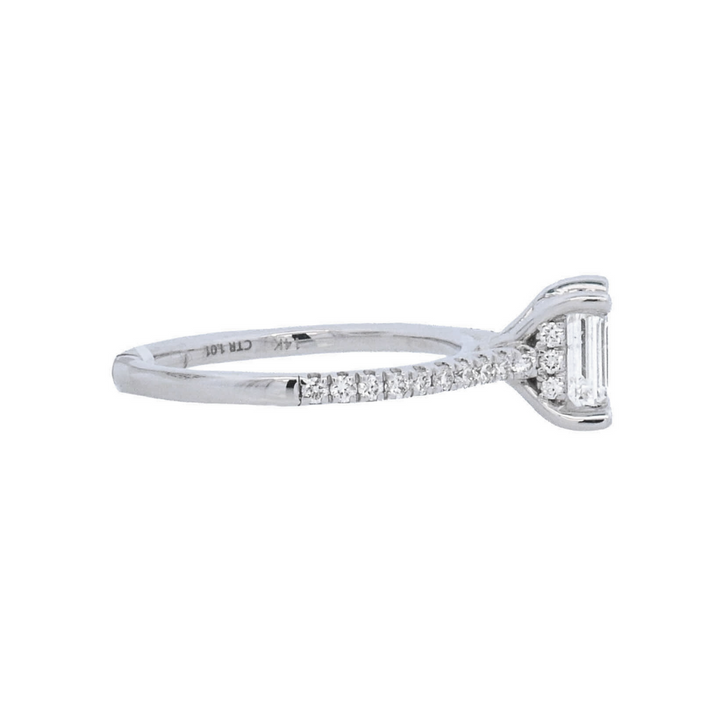 14K White Emerald- Cut Diamond Solitaire Engagement Ring