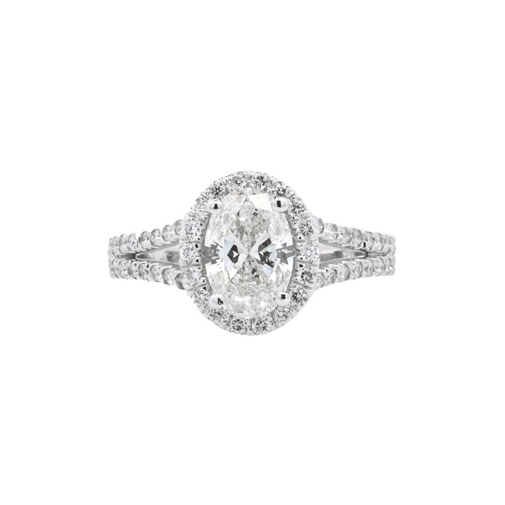 14K White Oval Diamond 1.20Ct Halo Engagement Ring