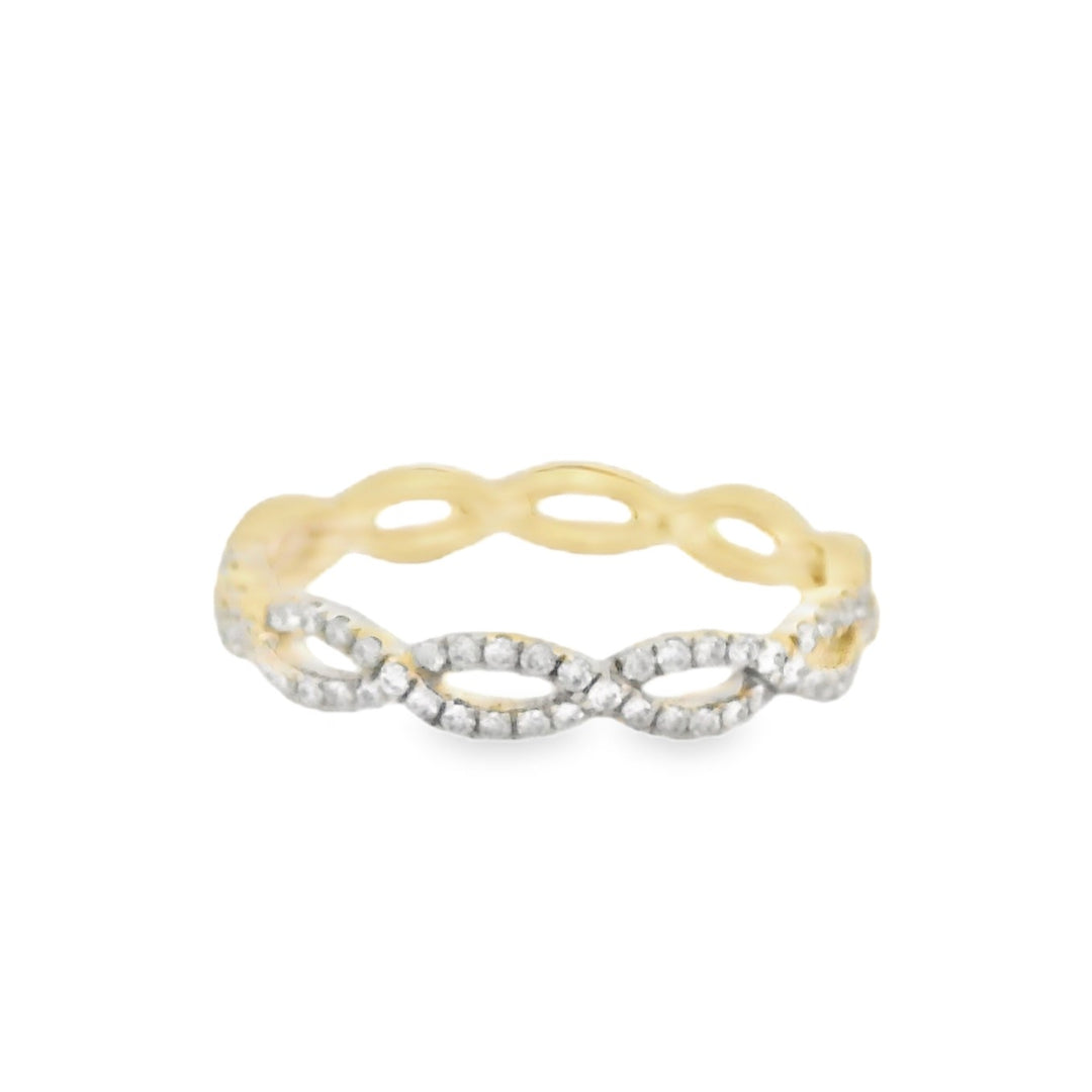 14K Yellow Gold 0.20ct Diamond Twisted Women's Wedding Band