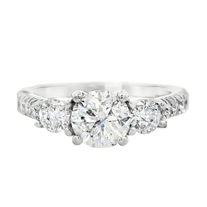 14K White Round Diamond 0.90Ct 3 Stone Engagement Ring