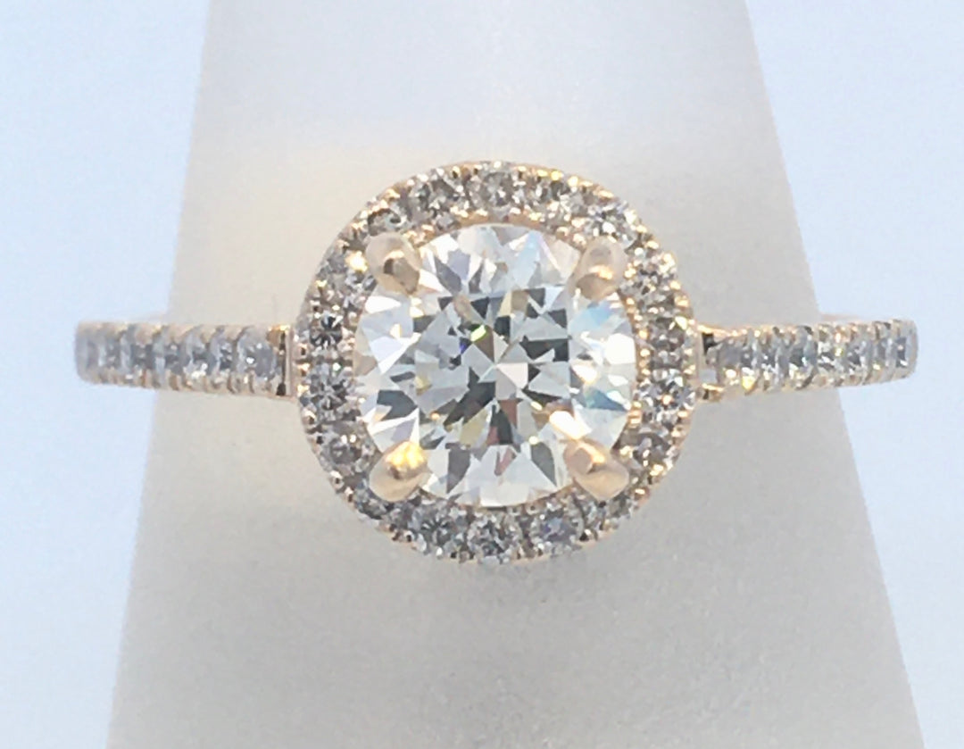 14K Yellow Round Diamond 0.87Ct Halo Engagement Ring