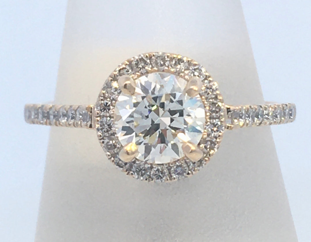 14K Yellow Gold 0.87CT Round Diamond Halo Engagement Ring