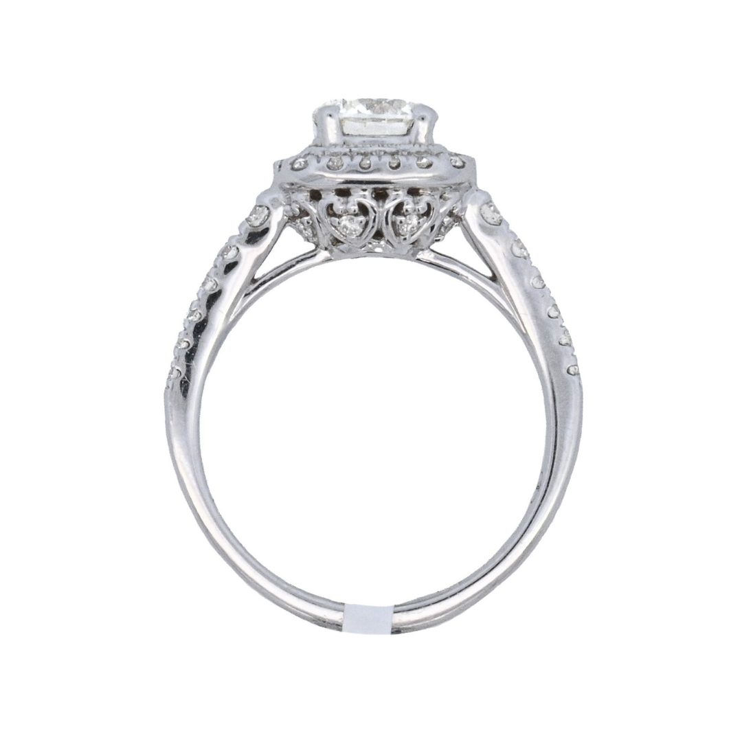 14K White Gold 1.00CT Round Diamond Halo Engagement Ring