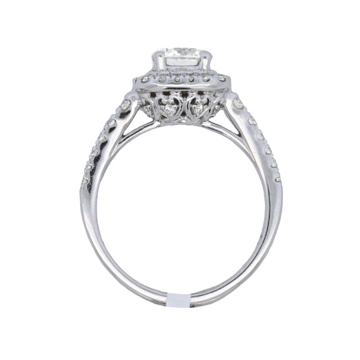 14K White Gold 1.00CT Round Diamond Halo Engagement Ring