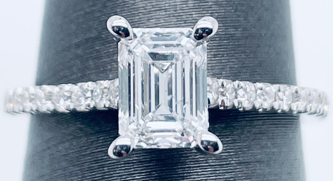 14K White Emerald- Cut Diamond Solitaire Engagement Ring