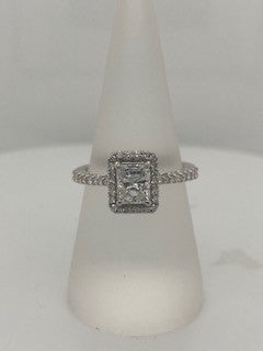 14K White Gold 1CT Radiant Diamond Halo Engagement Ring