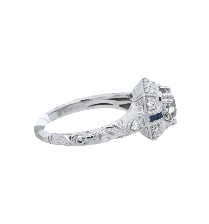 18K White Round Diamond 0.94Ct Halo Engagement Ring