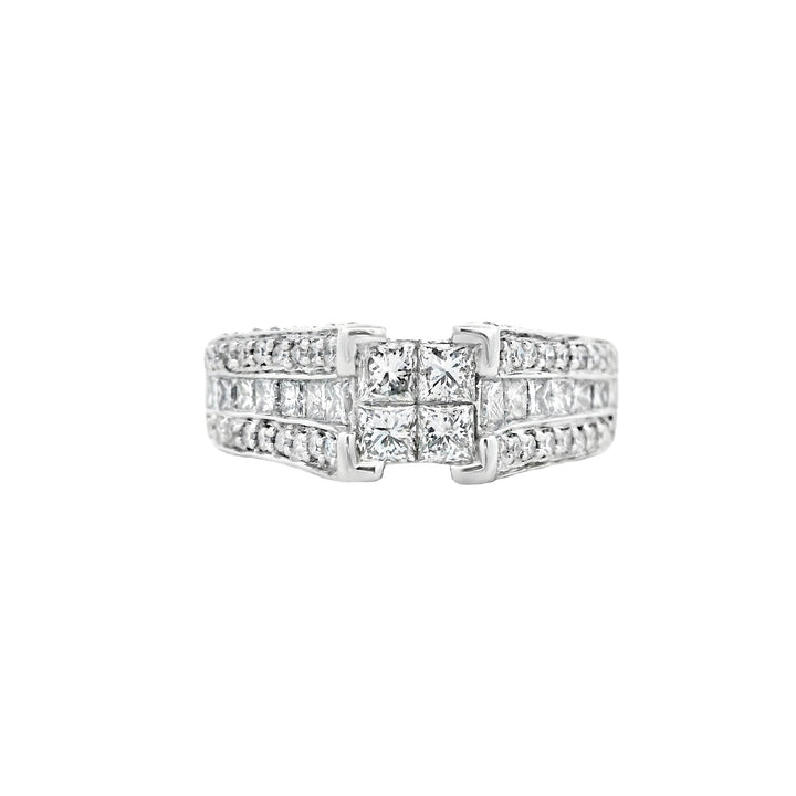 18K White Round Diamond 1.50Ct Cluster Engagement Ring