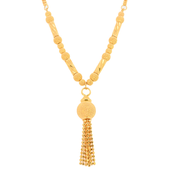 22K Yellow Gold Snake Chain Bead Tassel Pendant Necklace