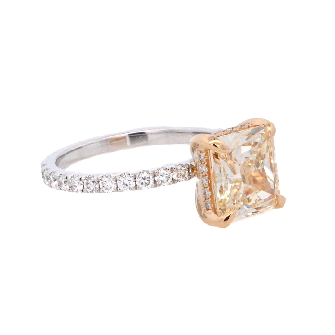 18K Two-Tone Gold Cushion Yellow Diamond 3.00Ct Pavé Engagement Ring