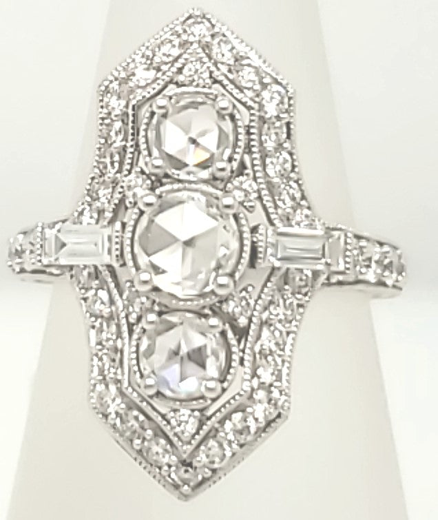 18K White Gold 1.02ct. Diamond Art- Deco Fashion Ring