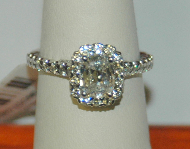 14K White Cushion Diamond 1.14Ct Halo Engagement Ring