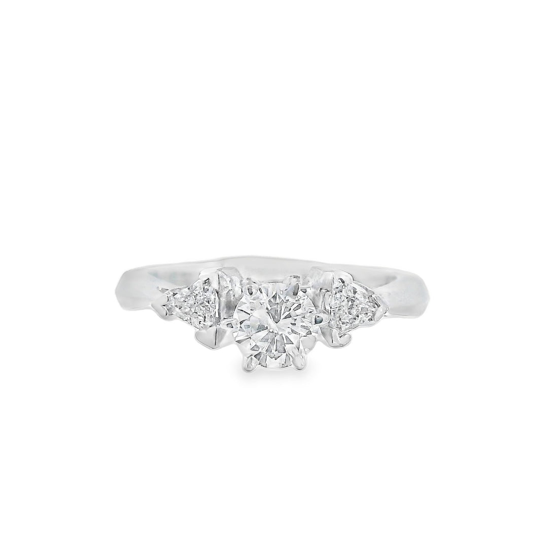 14K White Round Diamond 0.47Ct 3 Stone Engagement Ring