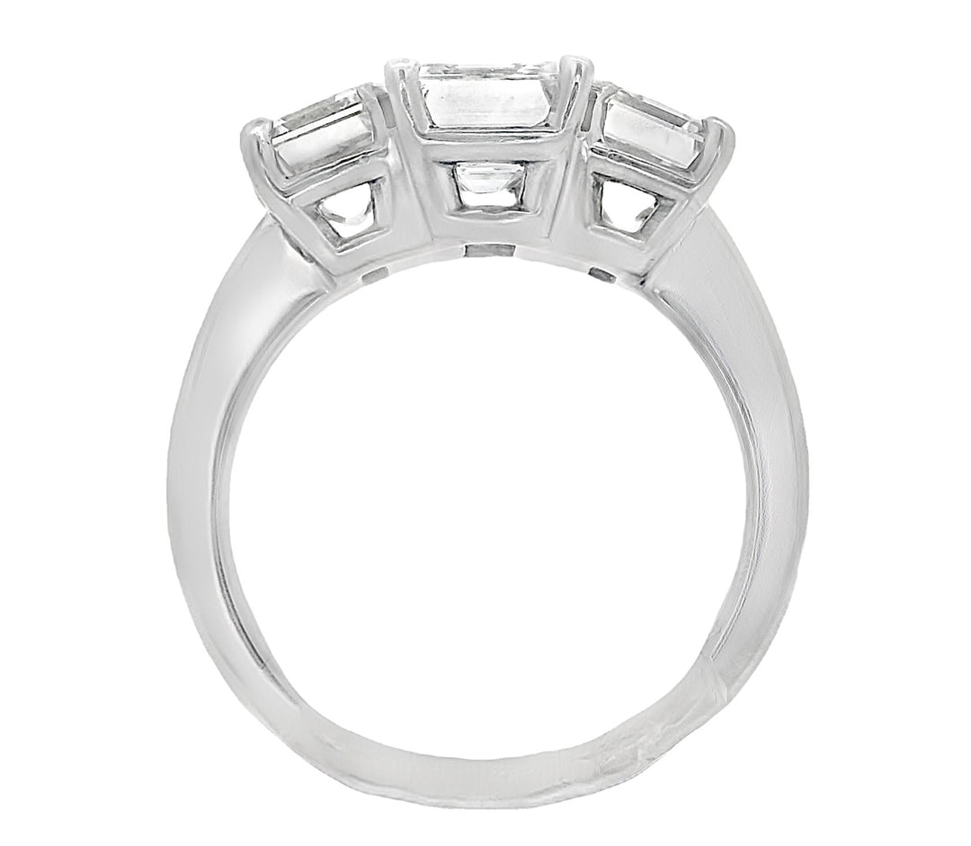 Platinum Emerald- Cut Diamond 1.74Ct 3 Stone Engagement Ring