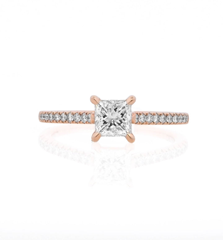 14K Rose Princess Diamond 0.75Ct Solitaire Engagement Ring