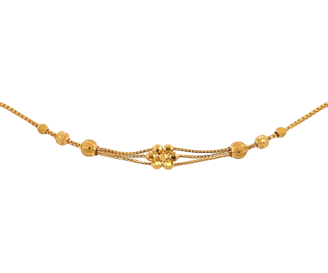 22K Yellow Gold Flower Ball Charm Bracelet with Lobster Clasp