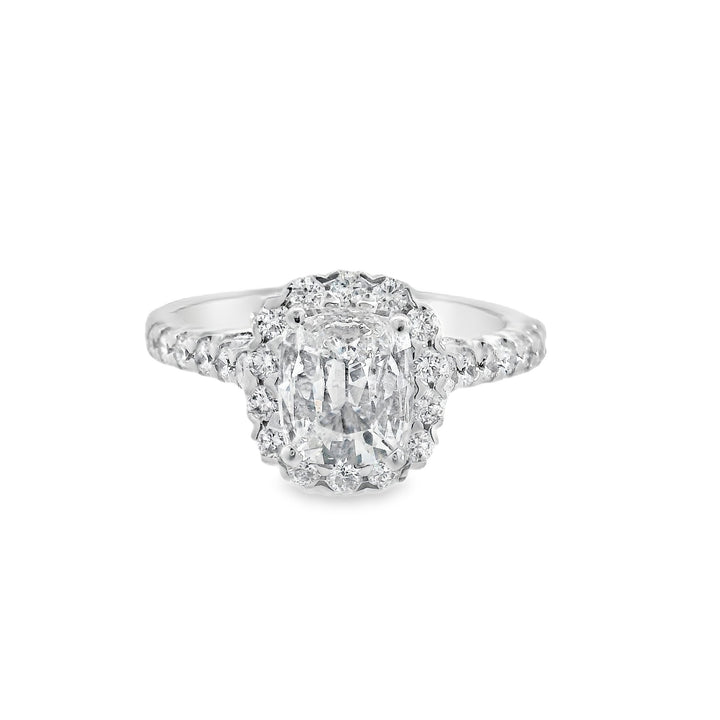 14K White Cushion Diamond 0.95Ct Halo Engagement Ring