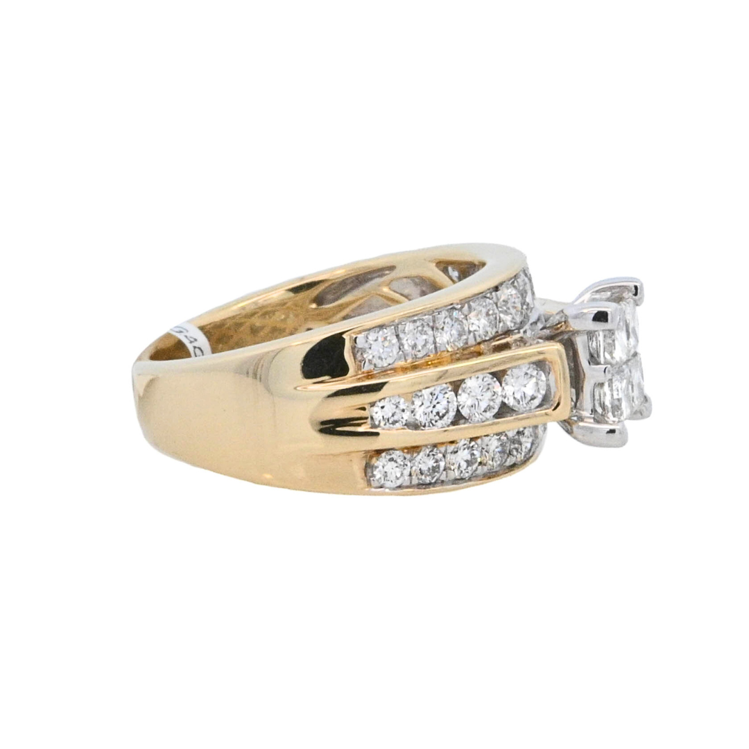 14K Yellow Gold Princess Diamond Cluster Engagement Ring