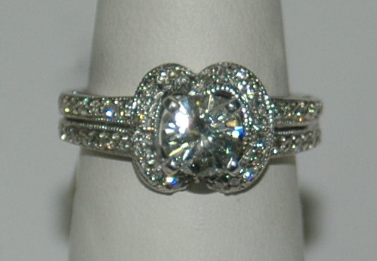 14K White Gold 1ct Diamond Halo Engagement Ring