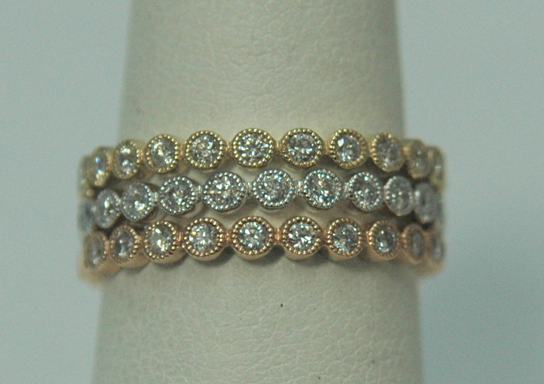 14K Three-Tone 1.08ctw Diamond Stackable Women's Band