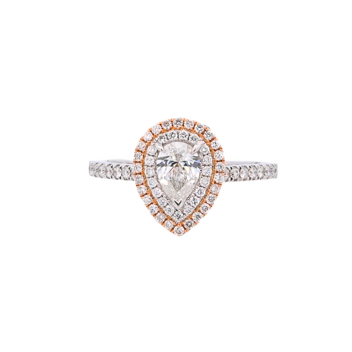 18K Two- Tone Pear Diamond 0.50Ct Double Halo Engagement Ring