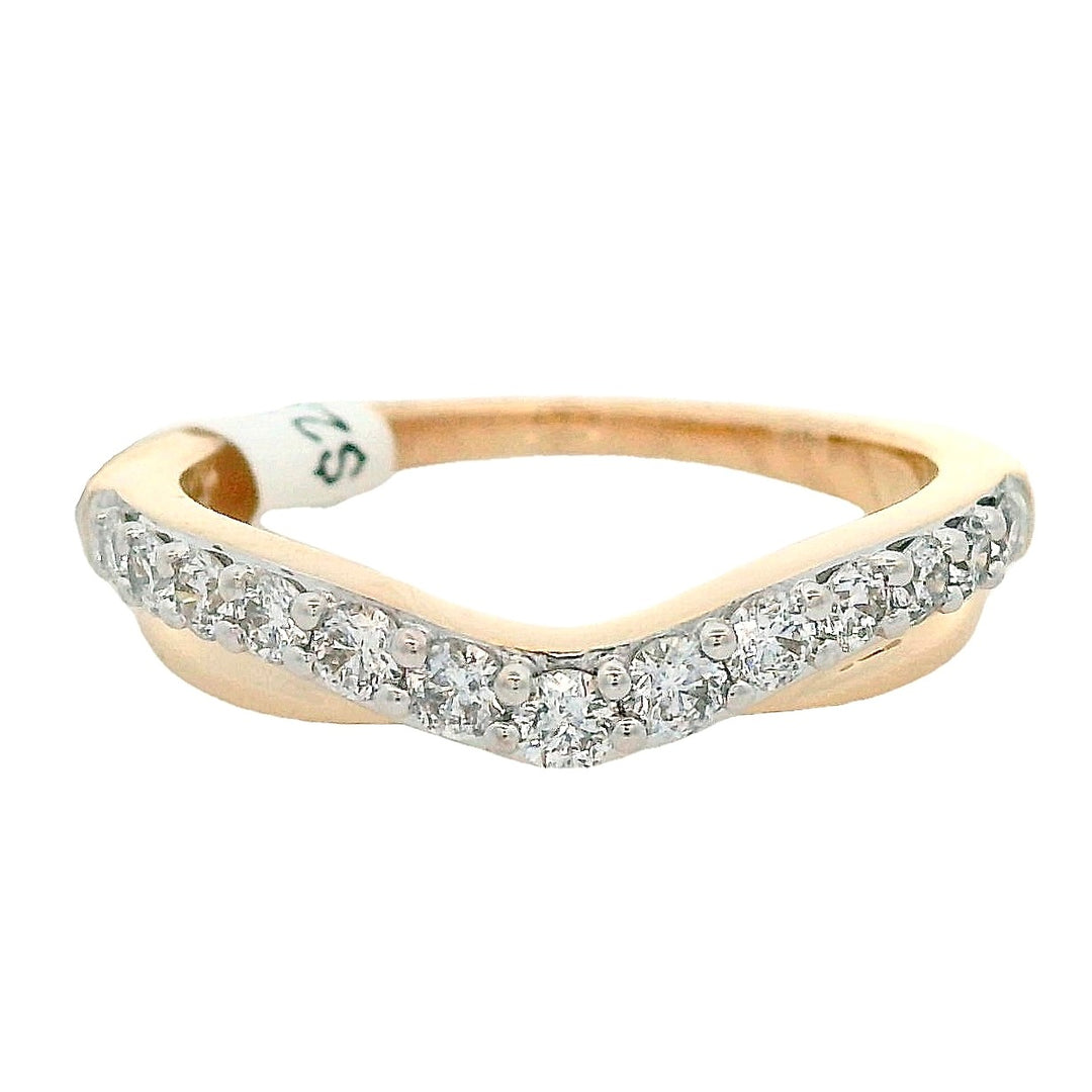14K Yellow Gold Curved Diamond Wedding Band, Size 7