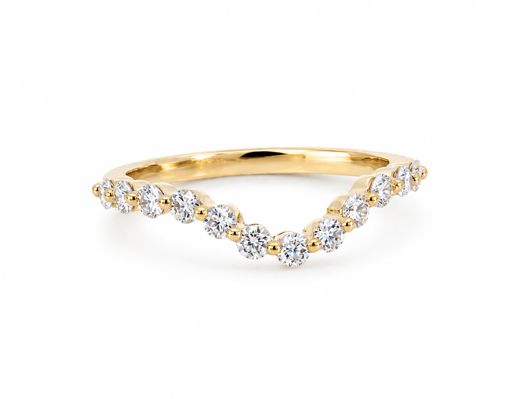 14K Yellow Gold Curved Diamond Wedding Band