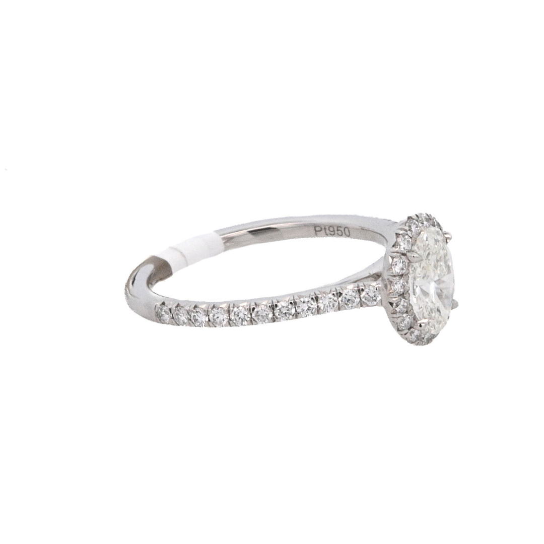 Platinum Oval Diamond Halo Engagement Ring (0.70ct)