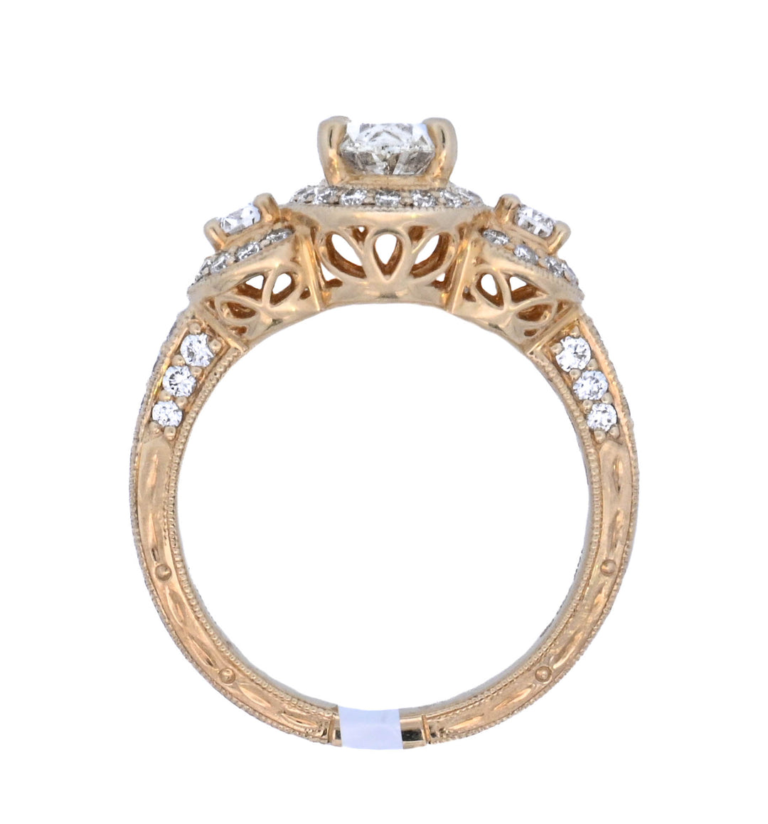 18K Yellow Gold 1Ct Oval Diamond 3-Stone Engagement Ring