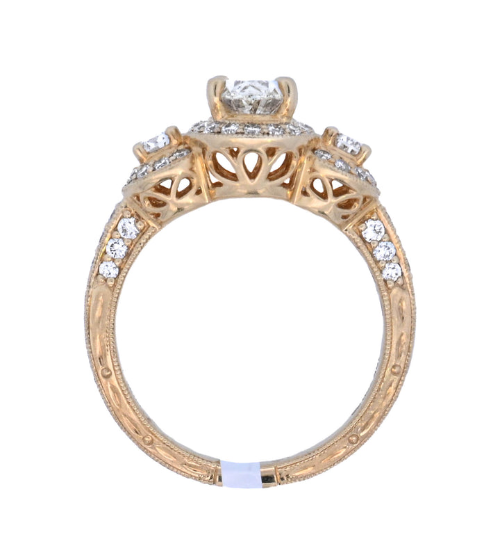 18K Yellow Gold 1Ct Oval Diamond 3-Stone Engagement Ring