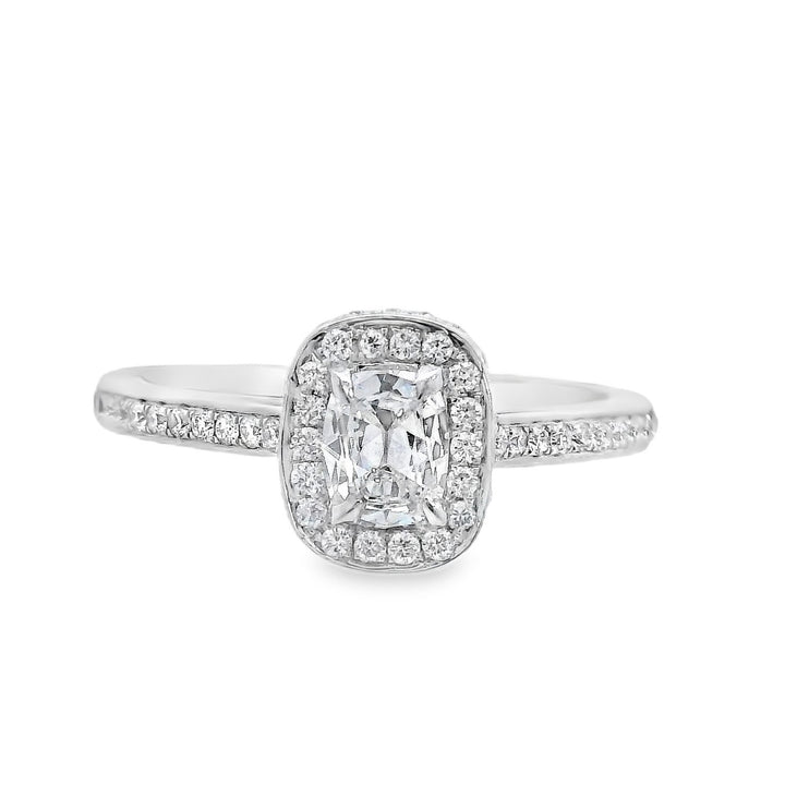 18K White Cushion Diamond 0.31Ct Halo Engagement Ring