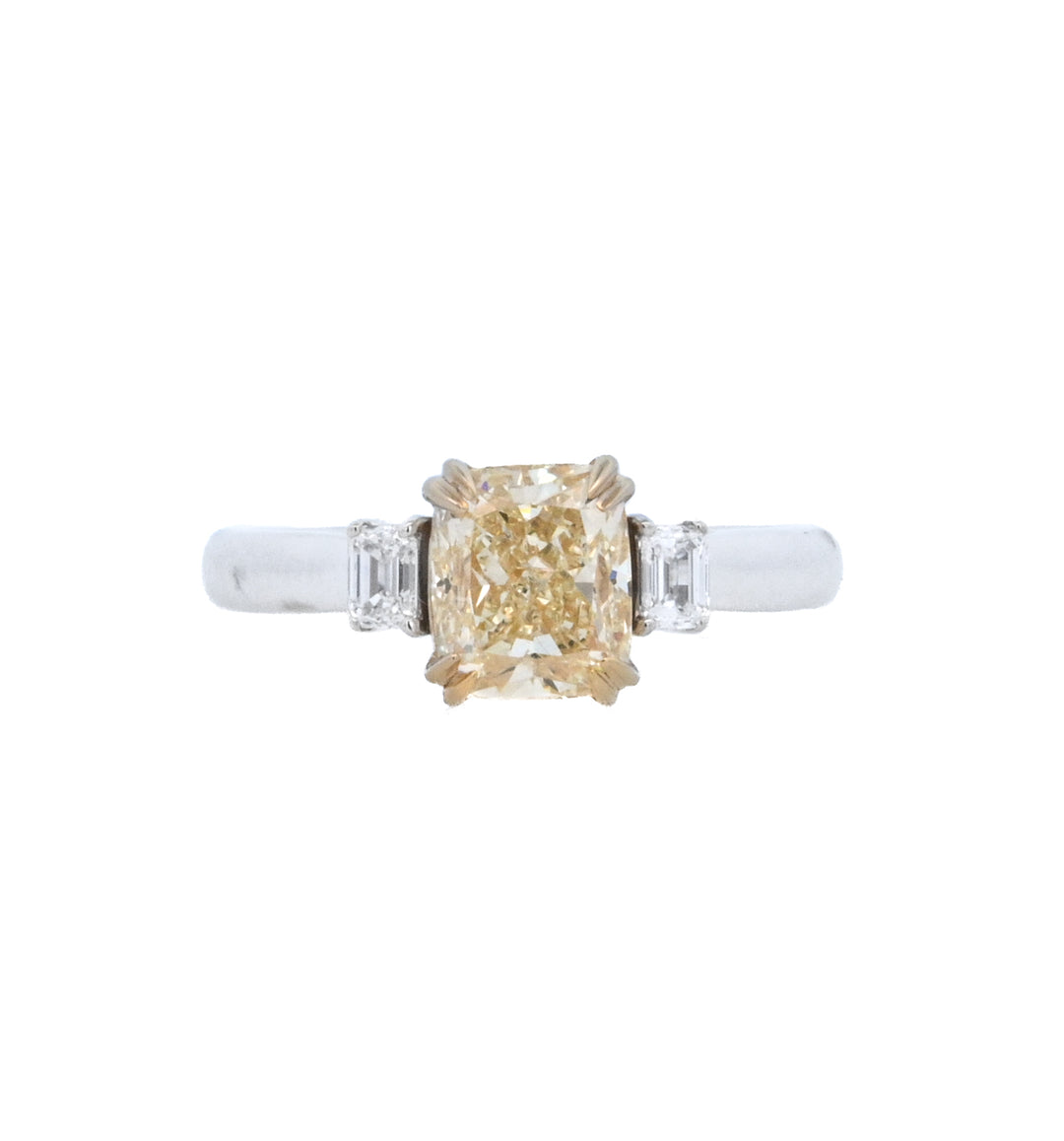 18K Two-Tone 2.02ct Cushion Yellow Diamond Ring