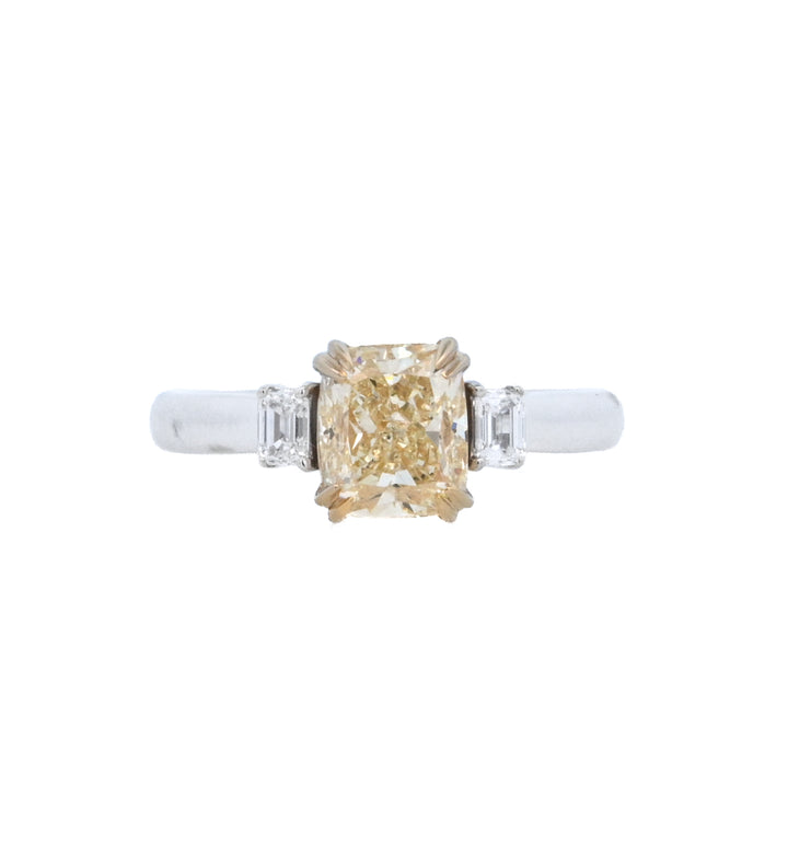 18K Two-Tone 2.02ct Cushion Yellow Diamond Ring