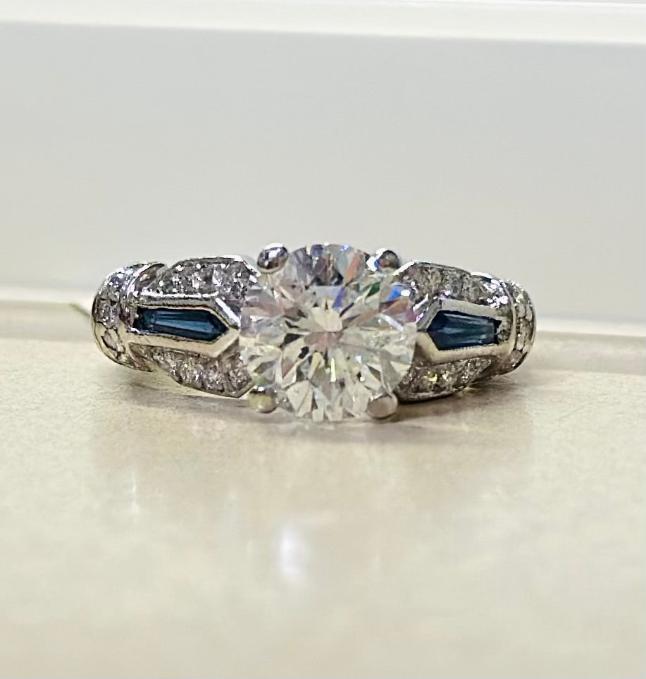 Platinum Diamond & Sapphire Halo Engagement Ring