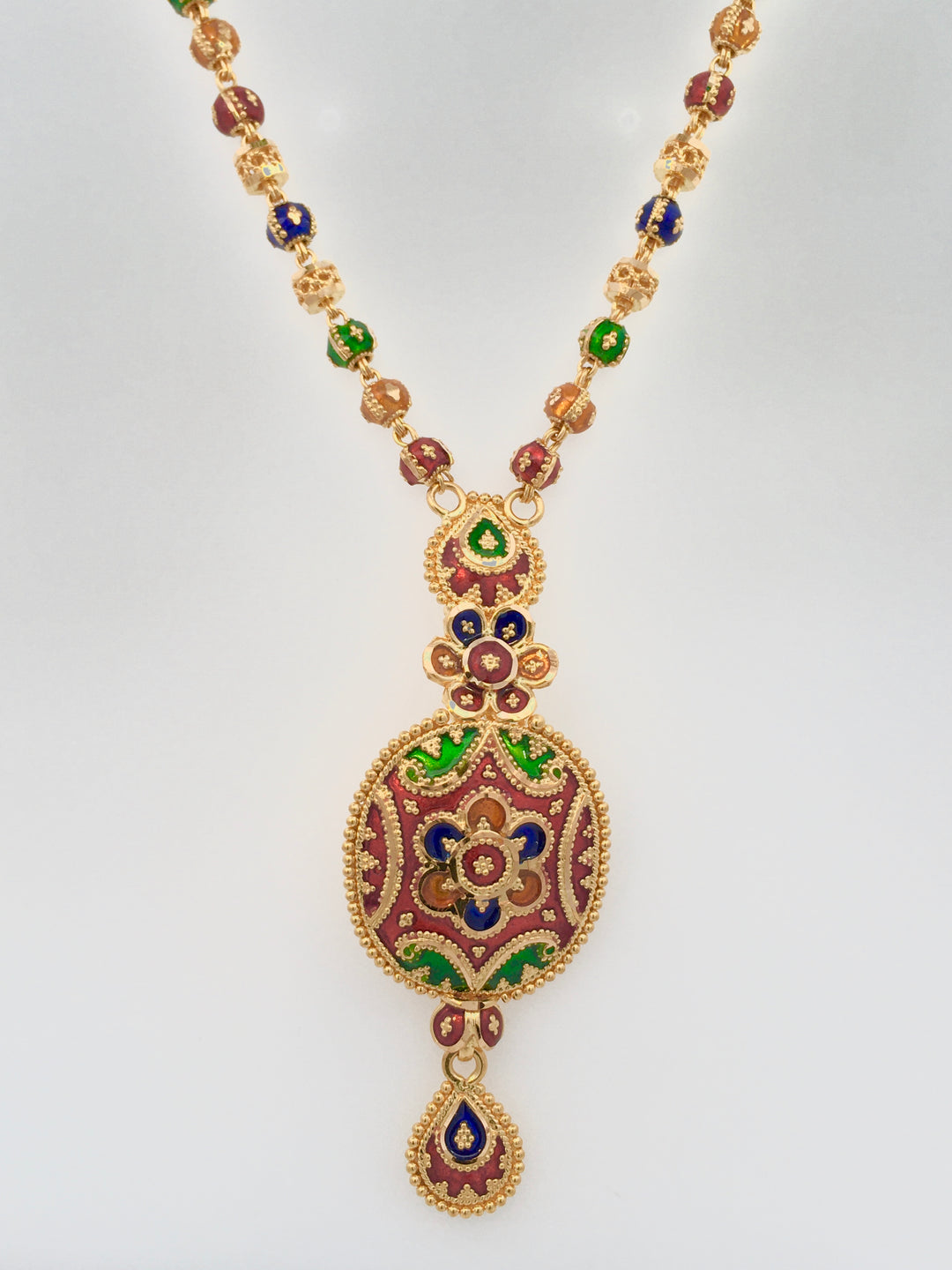 22K Yellow Gold Multi-Color Beaded Statement Necklace