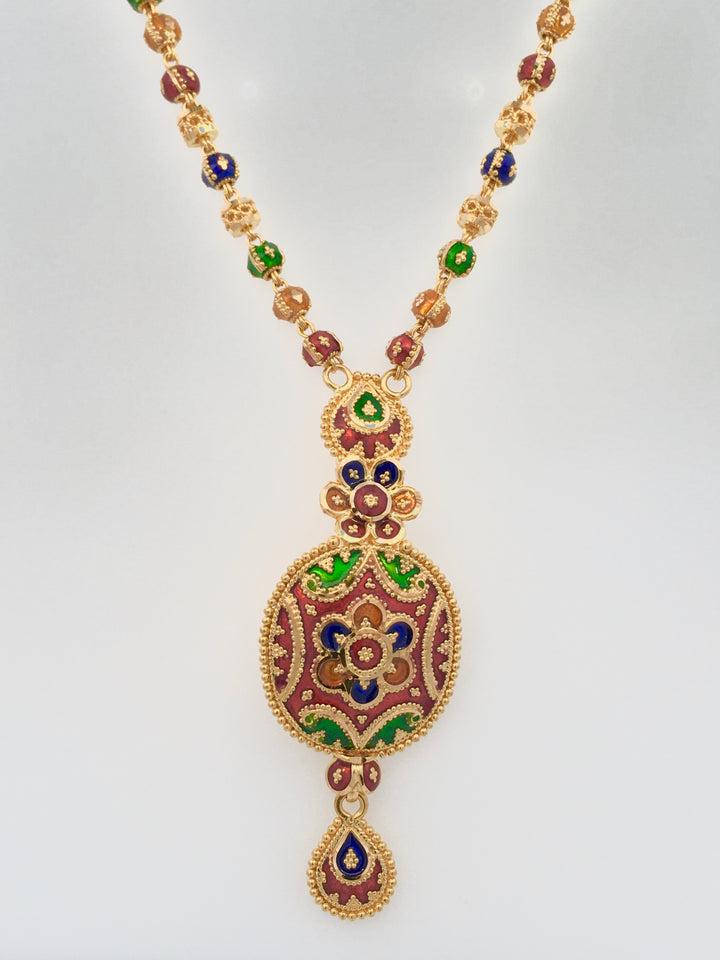 22K Yellow Gold Multi-Color Beaded Statement Necklace