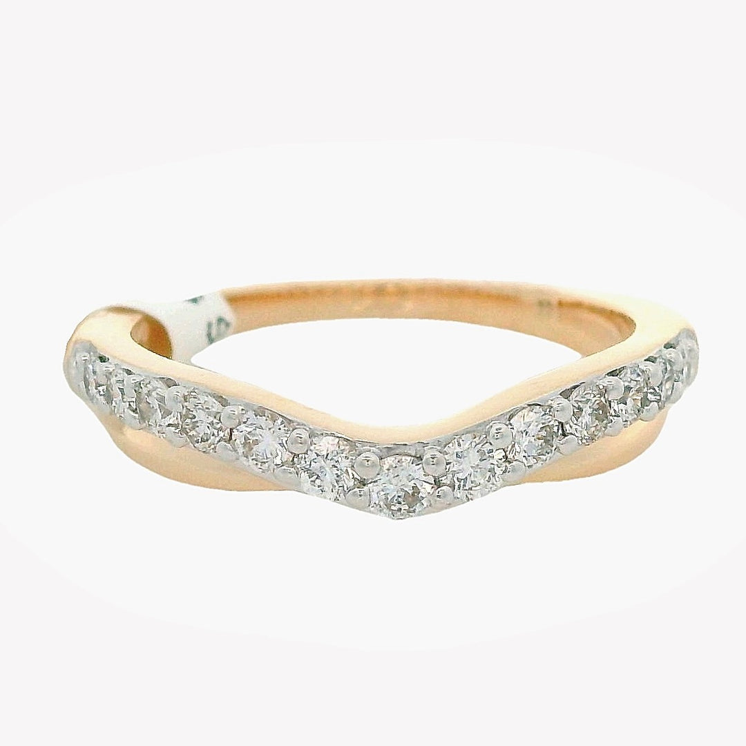 14K Yellow Gold Curved Diamond Wedding Band, Size 7