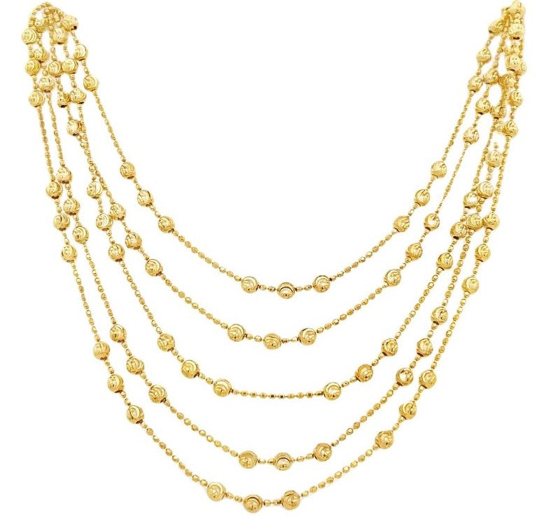 22K Yellow Gold Layered Bead Luxury Necklace with Lobster Clasp