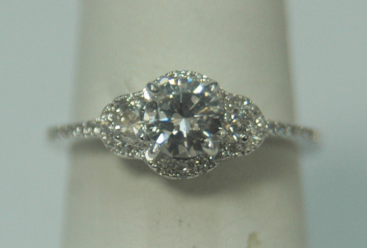 14K White Round Diamond 0.56Ct 3 Stone Engagement Ring