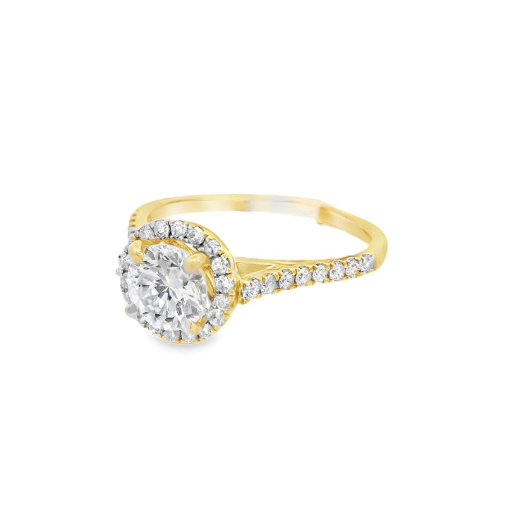 14K Yellow Round Diamond 0.87Ct Halo Engagement Ring