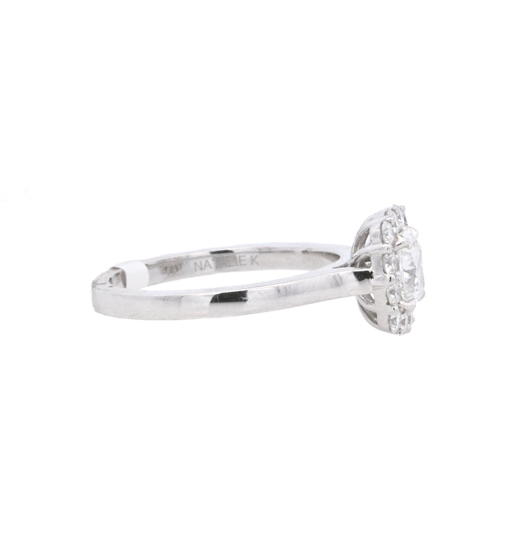 18K White Gold 1.10Ct Cushion Diamond Halo Engagement Ring