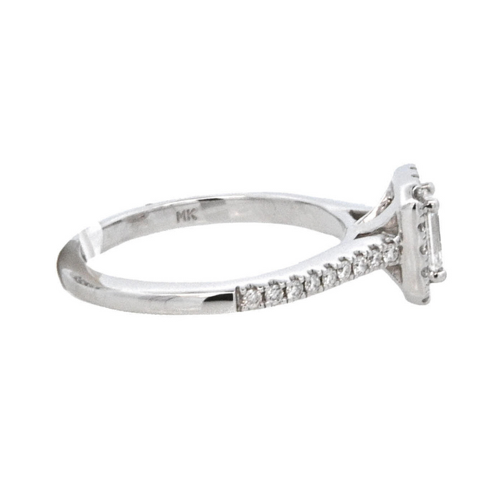 14K White Emerald- Cut Diamond 0.50Ct Halo Engagement Ring